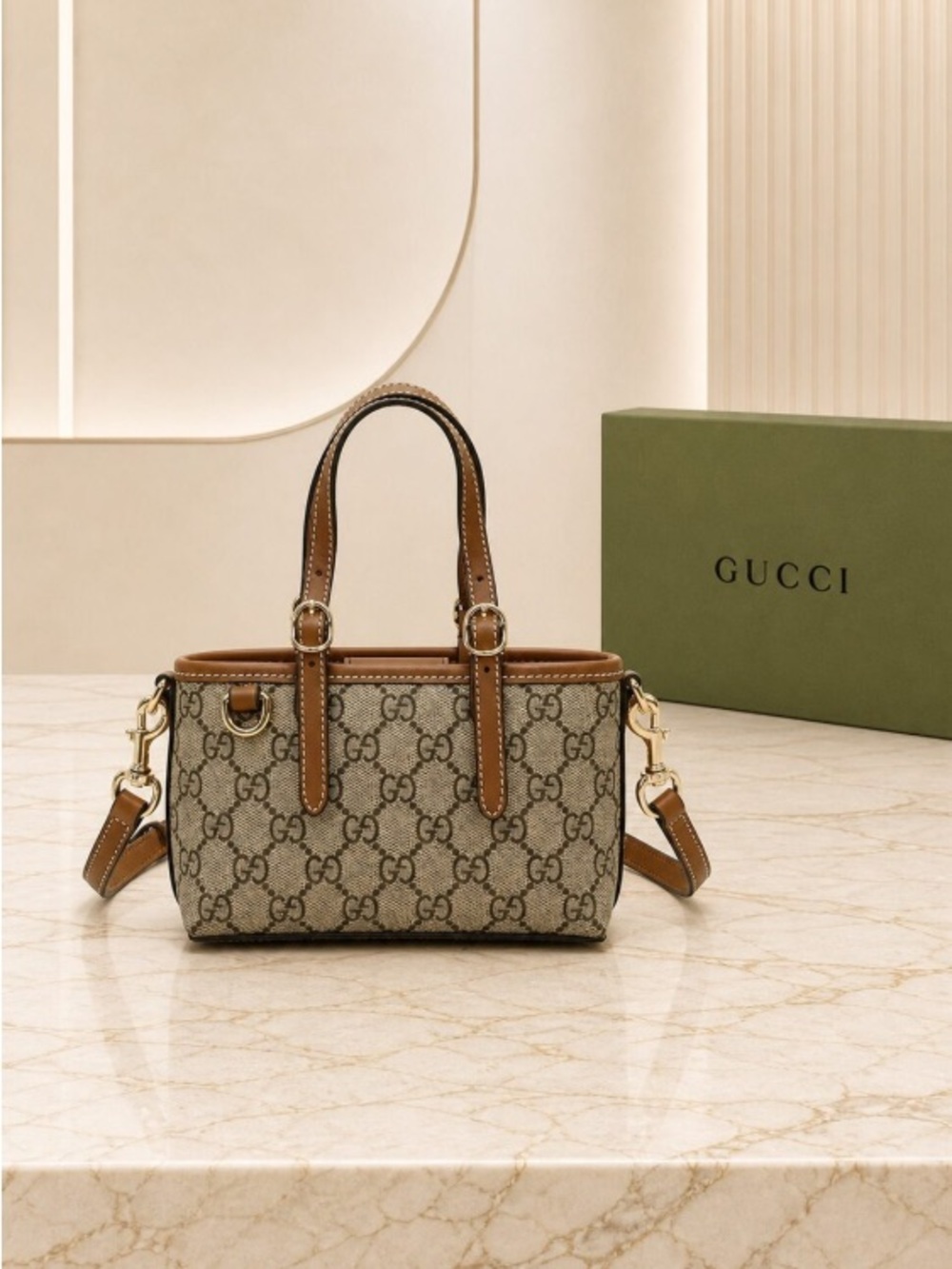 Gucci GG Supreme Canvas Mini Carryall in Beige Brown